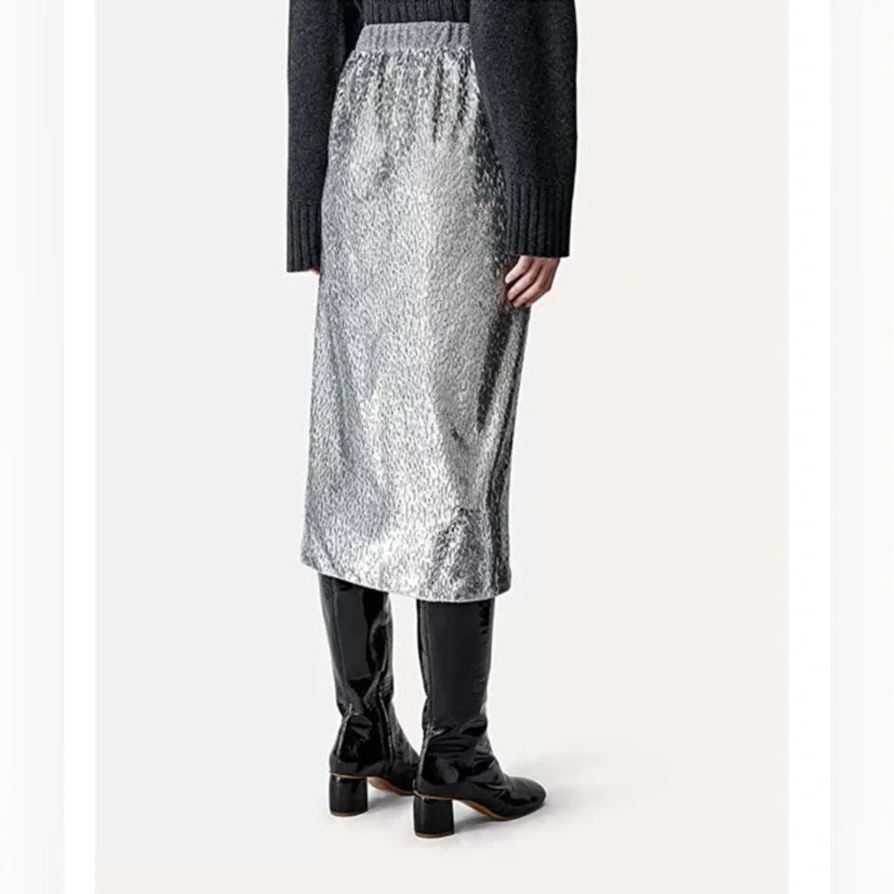 NWT Forte Forte Encanto Lurex Velvet Skirt Silver Estrella | Size 0 - Picture 2 of 9